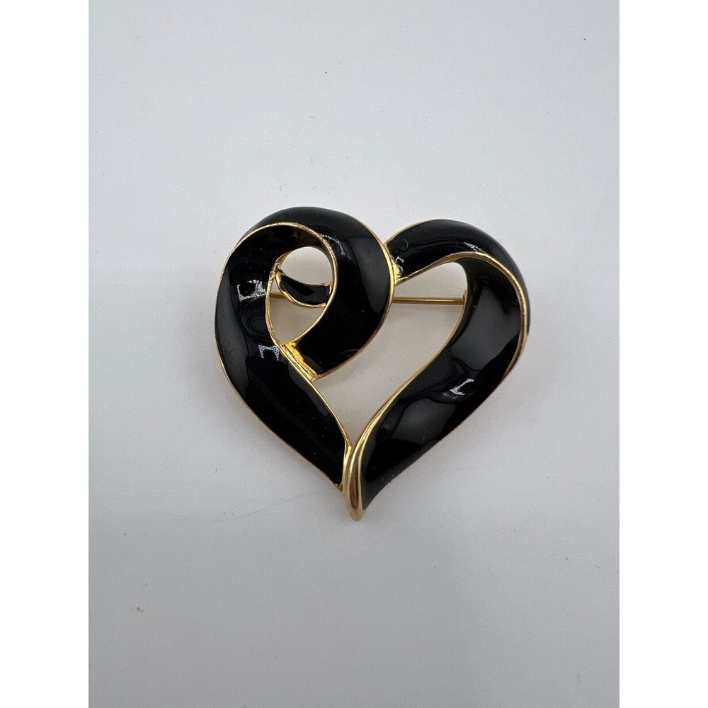 Black and Gold Enamel Brooch Pin 90s 80s Big Gold Vintage Classic